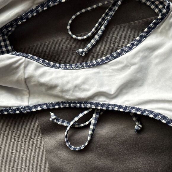 VICTORIA'S SECRET Blue White Plaid Gingham Side Tie Swim Bikini Bottom Size M - Picture 3 of 4